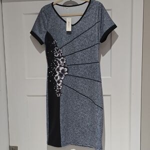 Black and Blue Floral Midi Dress